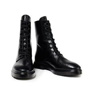Stuart Weitzman "Mckenzee" Combat Boots | Croc Embossed | Size 6.5 36.5 | Black